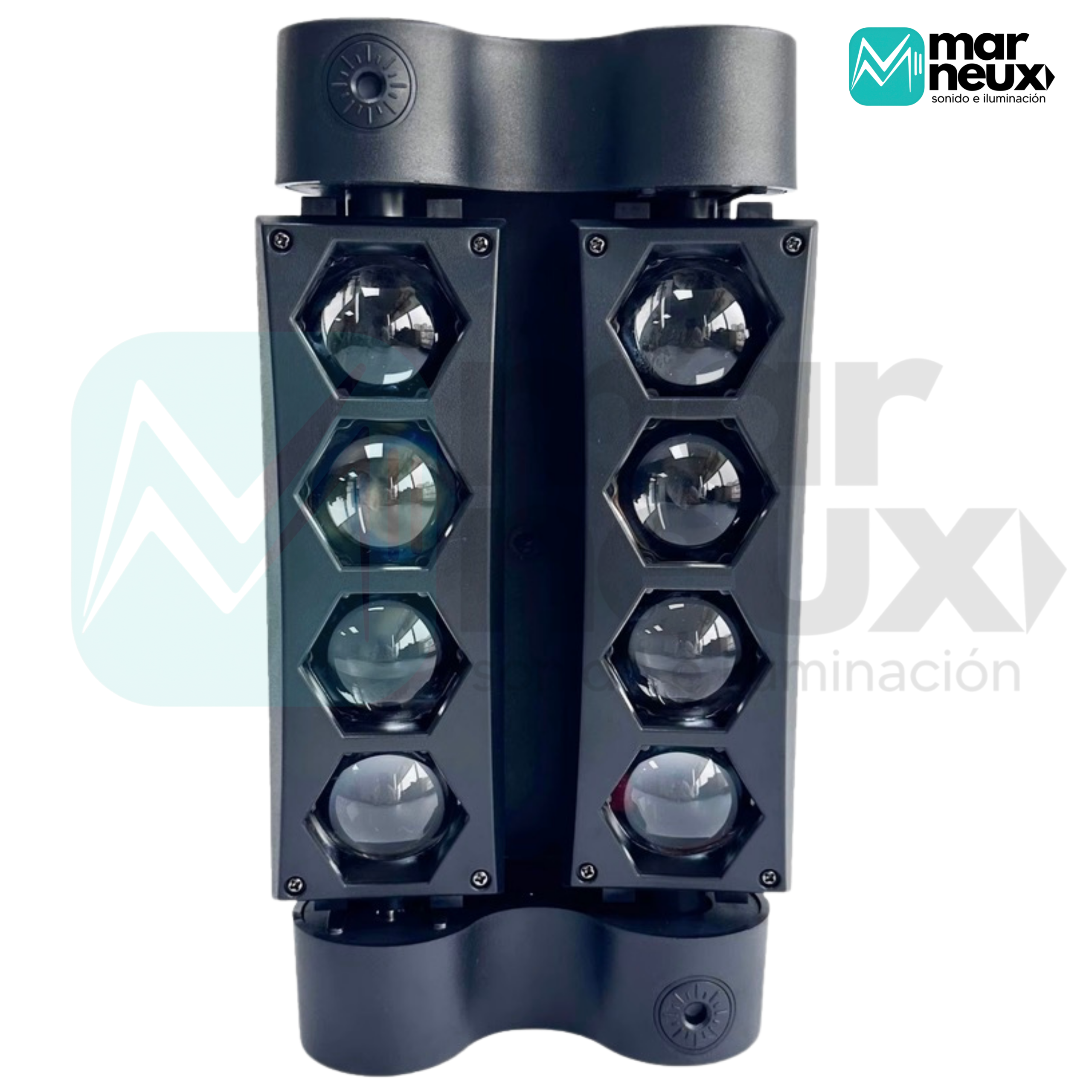 MINI SPIDER 8×3W RGBW CON LÁSER ROJO Y VERDE – DMX512