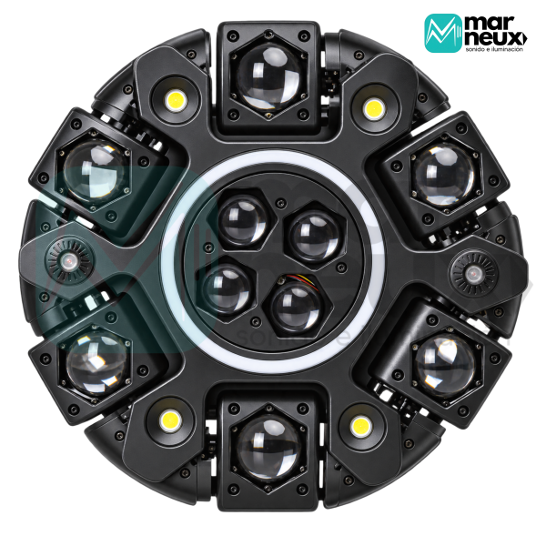 MULTI EFECTO 8 EN 1 DE 150W – 6 BRAZOS BEE EYE RGBW + LÁSER + STROBO
