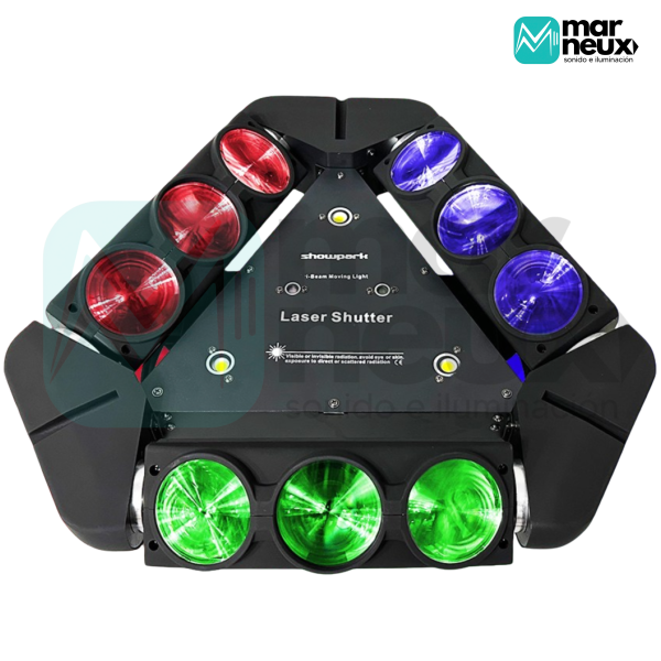 SPIDER GRANDE 3 EN 1 RGBW – 9×10W + LÁSER+ CORTADORA + DMX